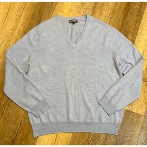 Express 100% Italian Merino Wool Light Blue V Neck Sweater XL Preppy Classic